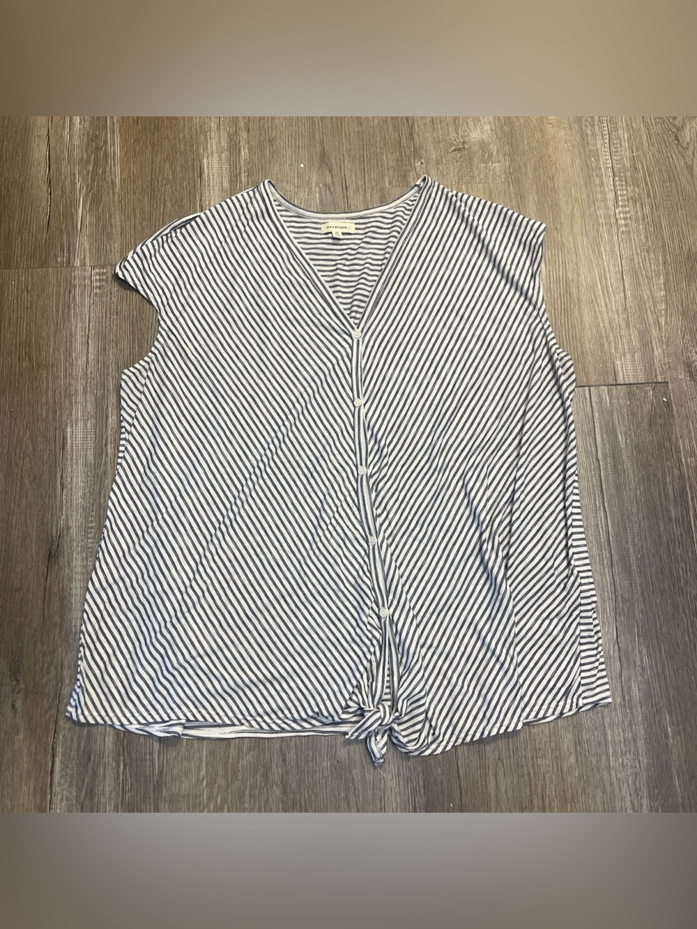 Max Studio London Womens 3X Blue White Striped V-Neck Cap Sleeve Tie Front
